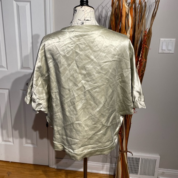 Anthropologie Linen Shiny Satin Cover Poncho tie/lace short sleeve Formal Summer - Picture 3 of 5